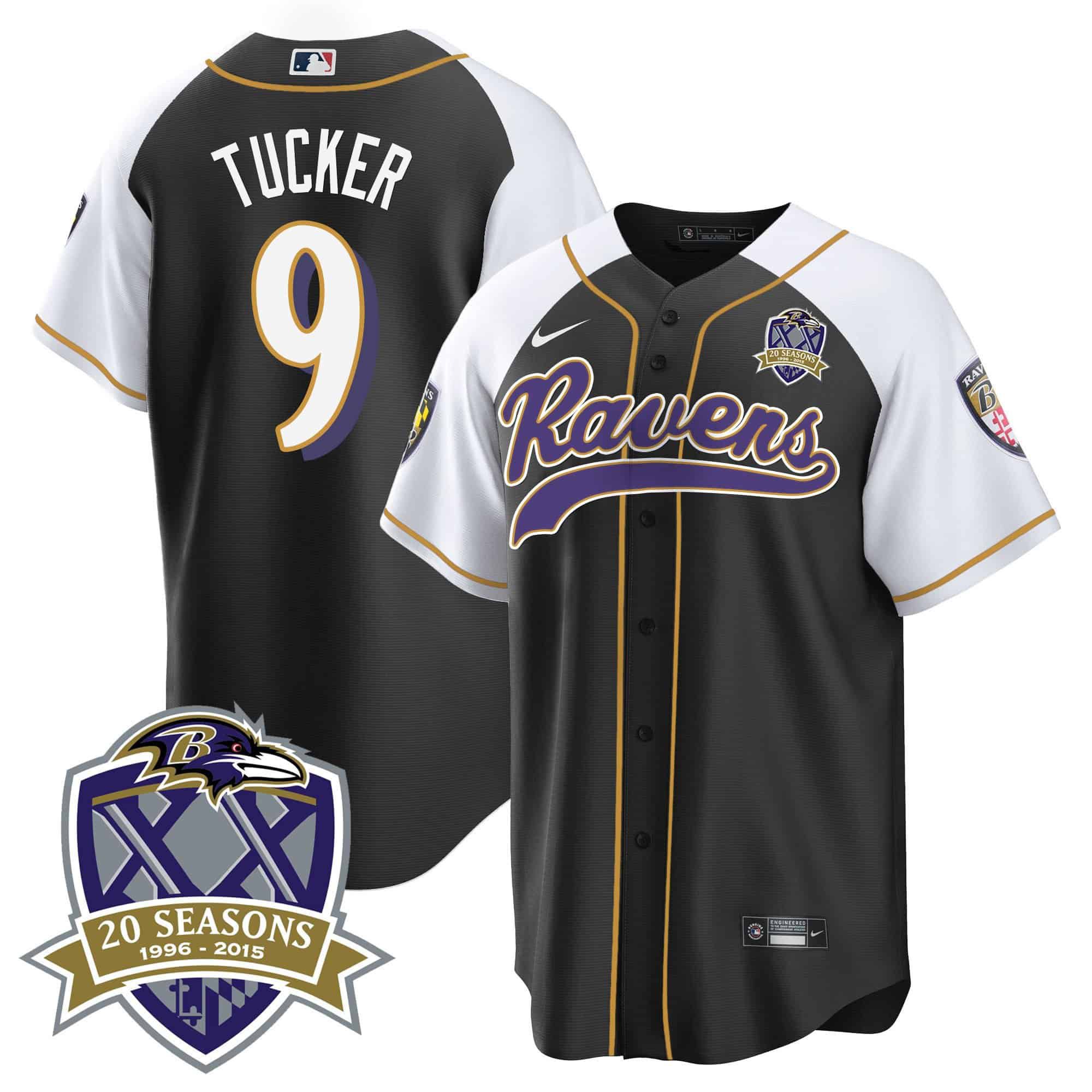 Men Baltimore Ravens 9 Tucker Black 2024 Nike 20th Season Patch Baseball NFL Jersey
